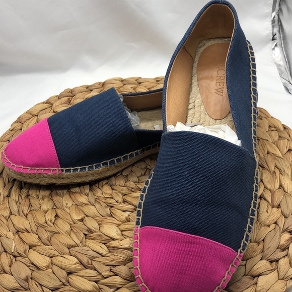 J. Crew Navy and Pink Cap Toe Rope Soled Canvas Espadrilles Size 9.5 - Picture 9 of 9